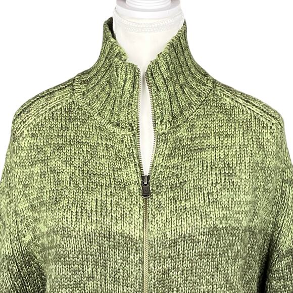 Aigle Mens Wool Zip Up Cardigan Sweater Knit Green‎ Stripe Grunge Y2K Medium - Picture 2 of 9